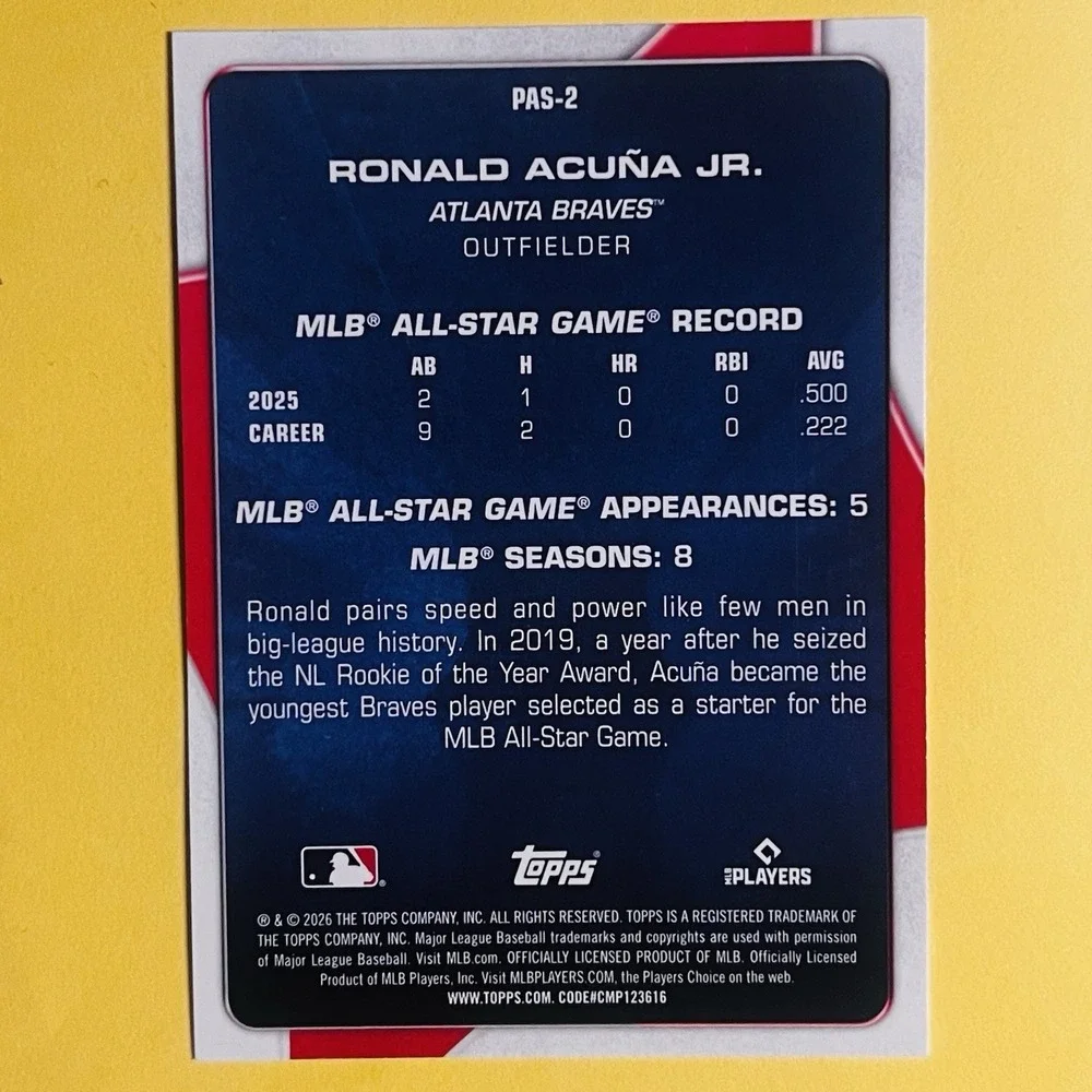 2026‎ Topps All-Star Personal All-Stars Ronald Acuña Jr. PAS-2 Braves